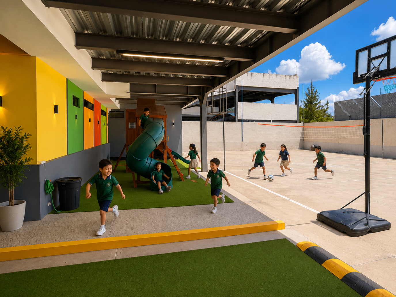 Preschoolers playing on campus