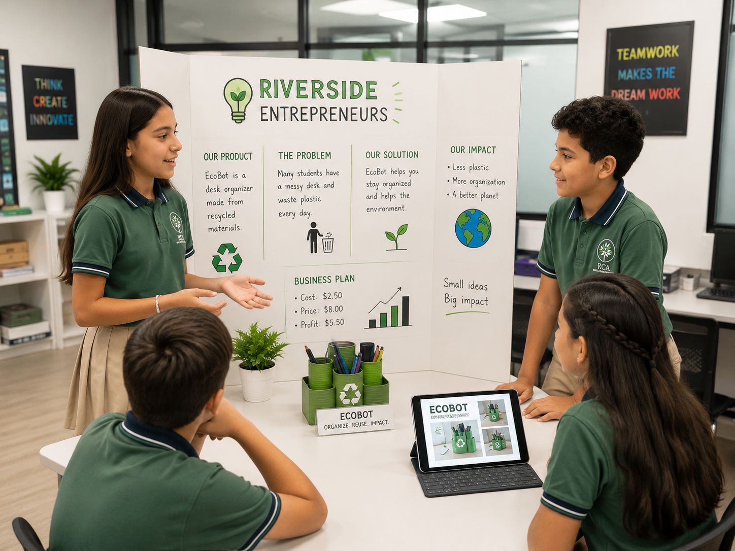 Riverside students presenting an entrepreneurship project